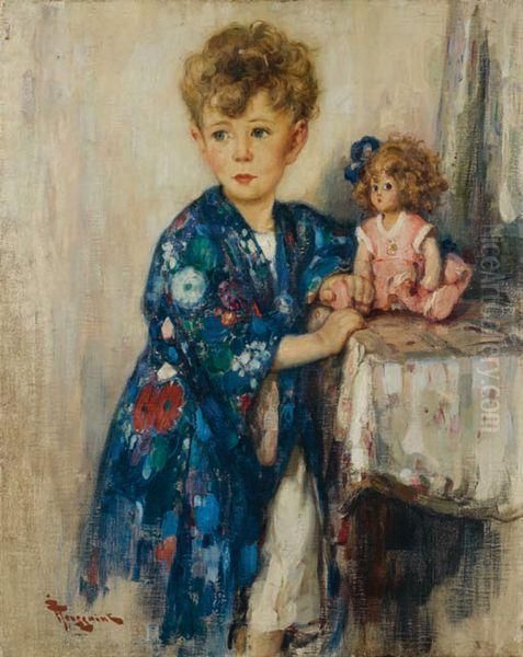 Petite Fille A La Poupee Oil Painting by Fernand Toussaint