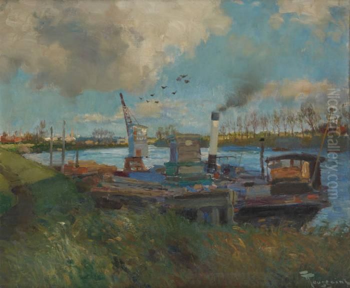 Remorqueur A Quai Oil Painting by Fernand Toussaint