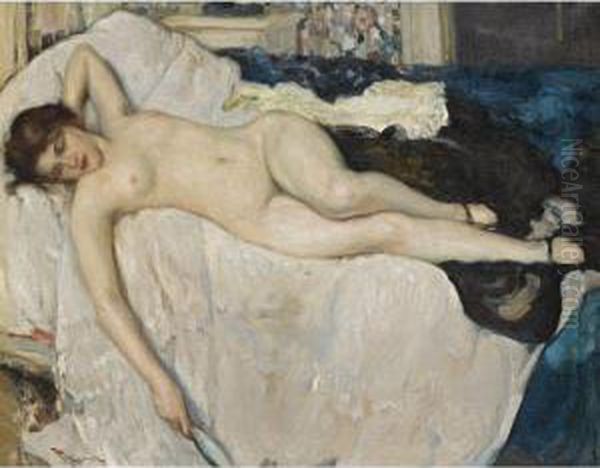 Reclining Nude Oil Painting by Fernand Toussaint