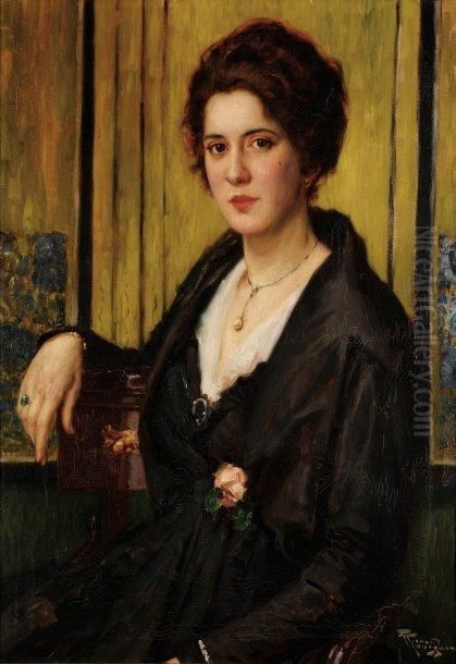 Portrait De Femme Assise Oil Painting by Fernand Toussaint
