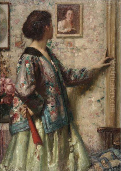 Jeune Fille Regardant Un Tableau De Fragonard Oil Painting by Fernand Toussaint