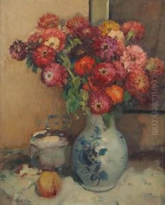 Vase Chinois Fleuri Avec Orangeen Avant-plan