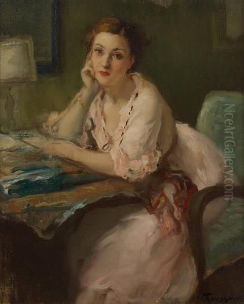 Jeunefemme A La Lecture Oil Painting by Fernand Toussaint