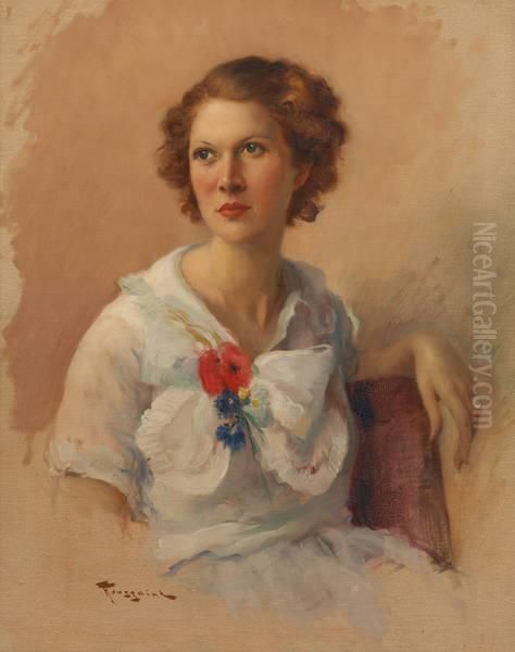 Jeune Femme A La Rose Oil Painting by Fernand Toussaint