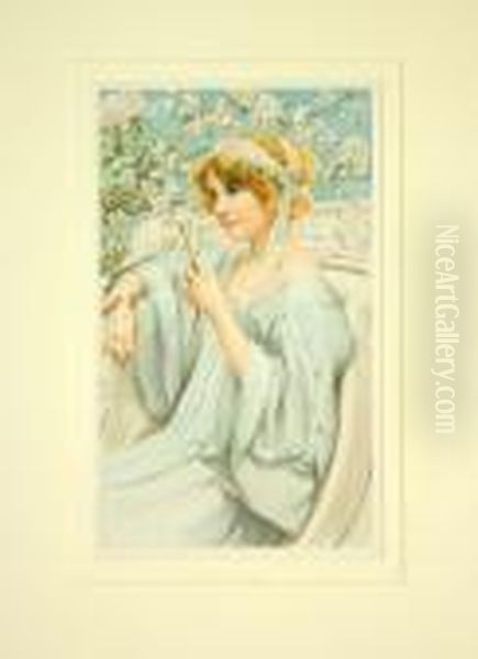 Resting Woman With Pet Bird Oil Painting by Fernand Toussaint