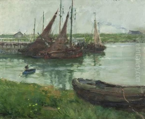 Vissersboten Te Nieuwpoort Oil Painting by Fernand Toussaint