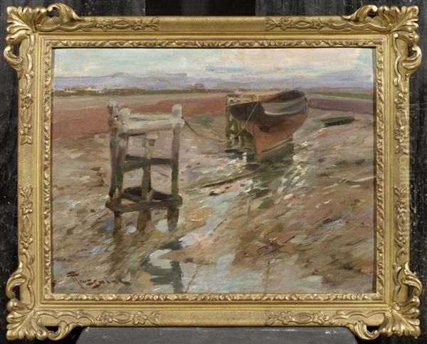 A Boat On The Beach Oil Painting by Fernand Toussaint