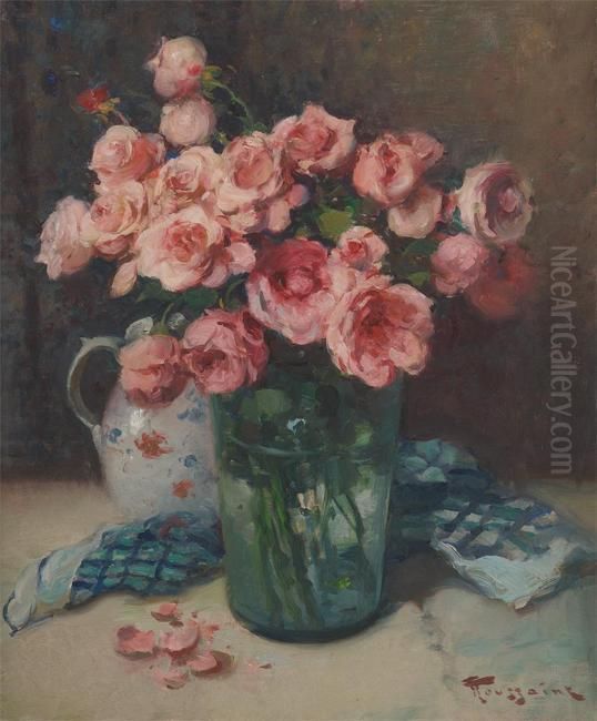 Vase Fleuri De Roses Oil Painting by Fernand Toussaint