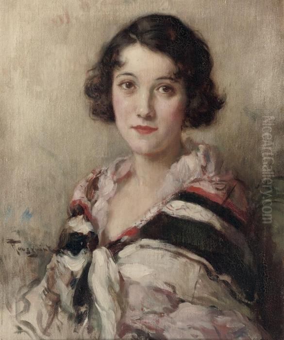 Portrait Of An Elegant Woman Oil Painting by Fernand Toussaint