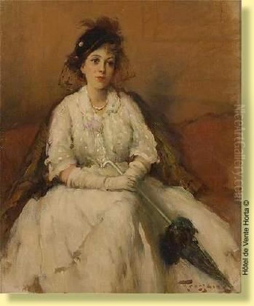 Jeune Femme A L'ombrelle Oil Painting by Fernand Toussaint