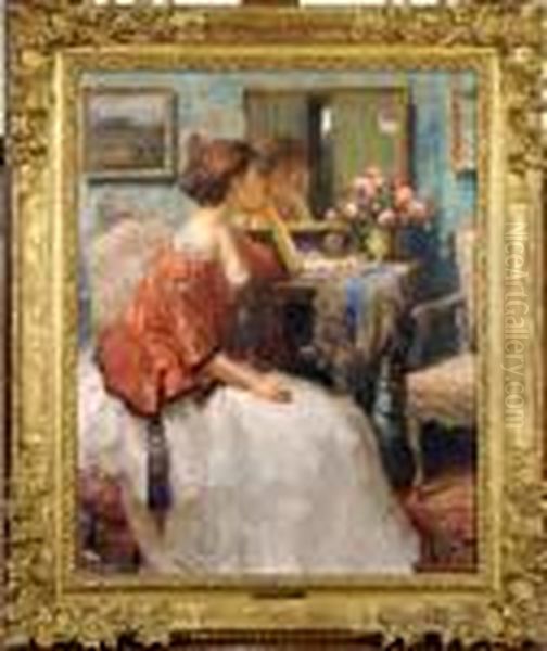 Jeune Femme A La Coiffeuse Oil Painting by Fernand Toussaint