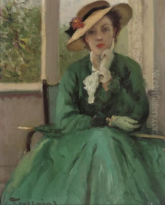 The Green Dress Oil Painting by Fernand Toussaint
