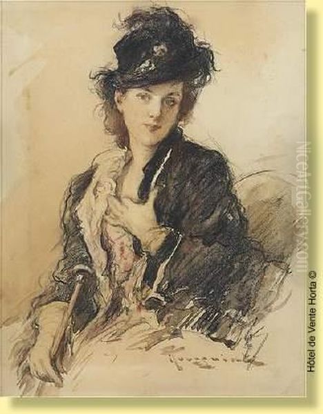 Jeune Elegante Oil Painting by Fernand Toussaint