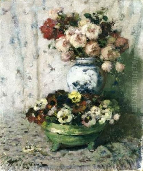 Roses Et Violettes Oil Painting by Fernand Toussaint