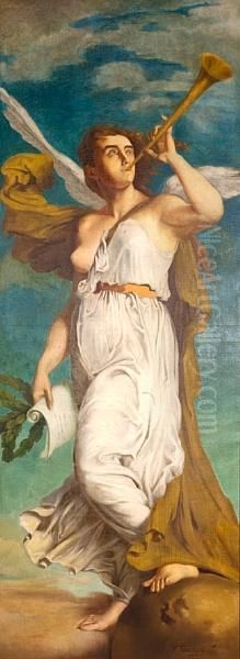 Fortune Blowing Her Horn Oil Painting by Fernand Toussaint