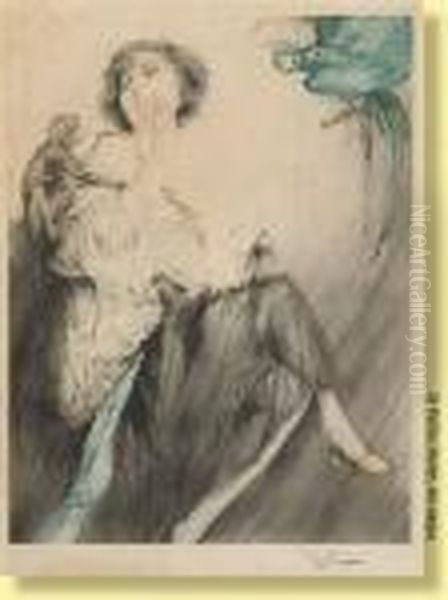 Jeune Femme Accompagnee Oil Painting by Fernand Toussaint