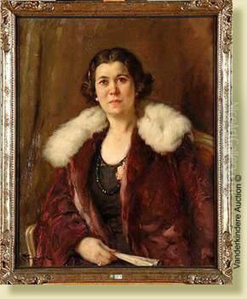 Portrait De Femme Au Col De Fourrure Oil Painting by Fernand Toussaint