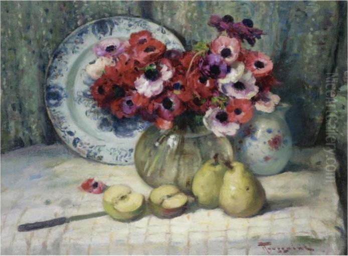 Anemones And Apples Oil Painting by Fernand Toussaint