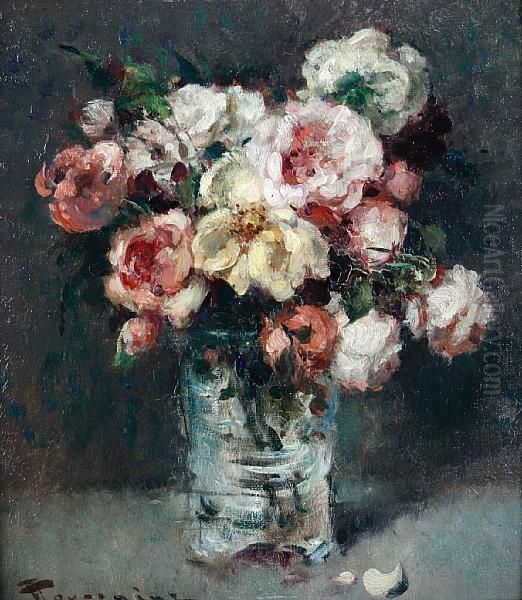 Still Life Of Roses Oil Painting by Fernand Toussaint