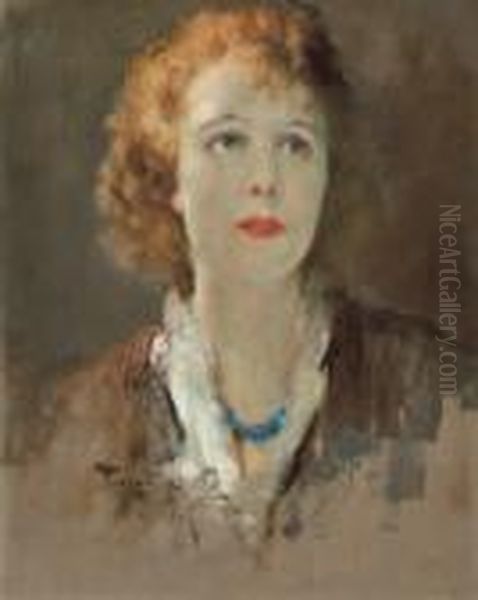 Femme Au Collier Bleu Oil Painting by Fernand Toussaint