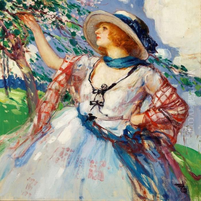 A Young Woman With A Hat Oil Painting by Fernand Toussaint