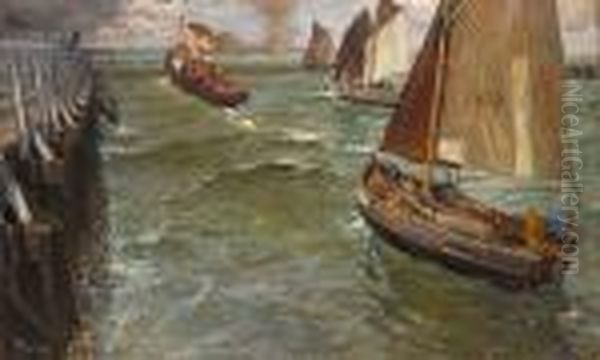 Sailing In Nieuwpoort, Belgium Oil Painting by Fernand Toussaint