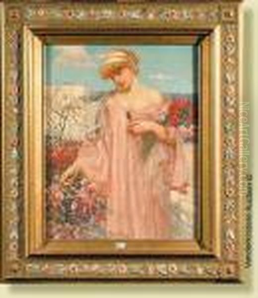 Jeune Femme Cueillant Des Fleurs Oil Painting by Fernand Toussaint