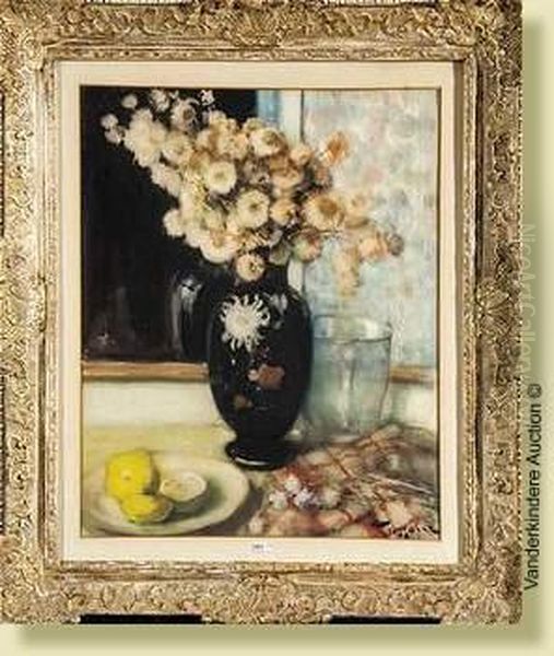 Vasede Fleurs Devant Le Miroir, 
Aquarelle Sur Papier. Signee En Bas Adroite F. Toussaint. Ecole Belge. 
Dim.: 57x47 Cm Oil Painting by Fernand Toussaint