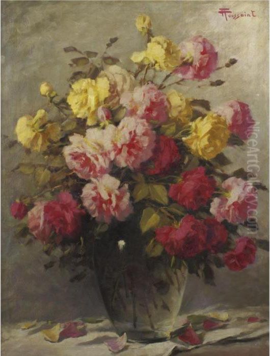 Vase Of Roses Oil Painting by Fernand Toussaint
