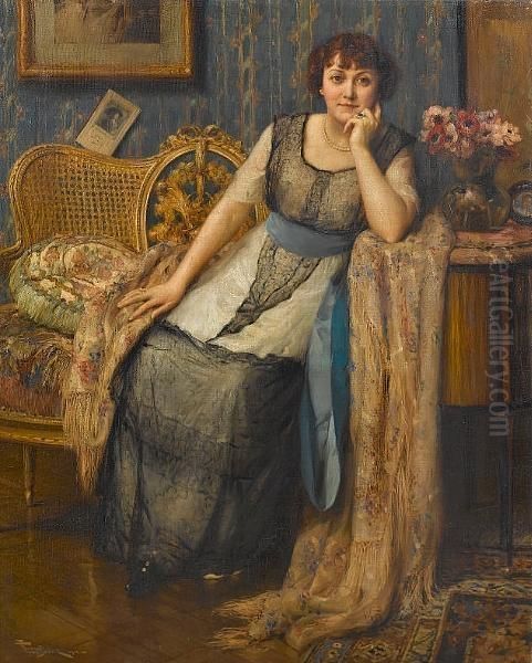 Sitting On A Sofa Oil Painting by Fernand Toussaint