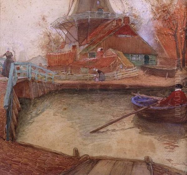 Landscape In Holland Oil Painting by Fernand Toussaint