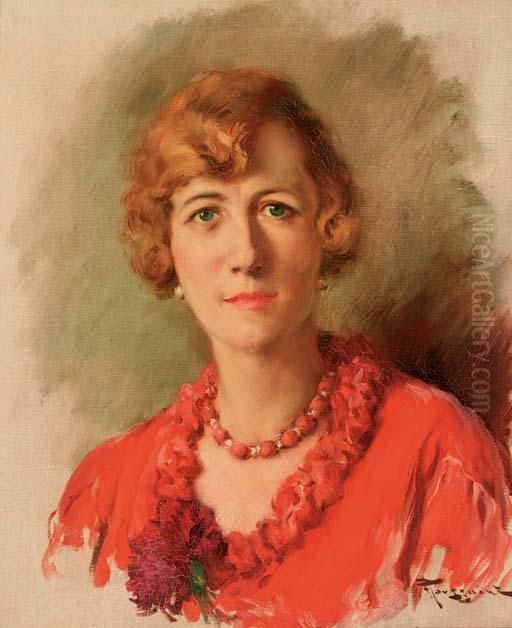 A Lady In Red Oil Painting by Fernand Toussaint