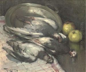 Pigeons And A Silver Platter, With Apples To The Side