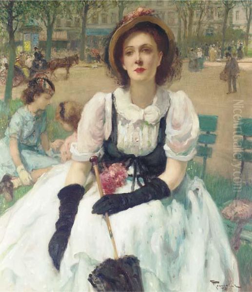 Femme Elegante Au Parc, Paris Oil Painting by Fernand Toussaint