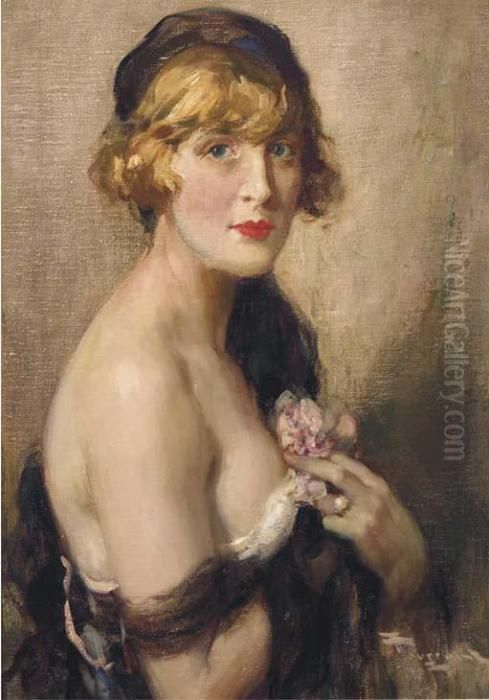 A Seductive Pose Oil Painting by Fernand Toussaint