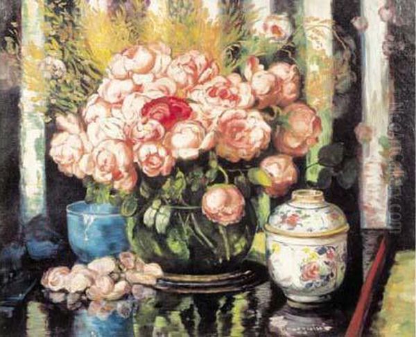 Bouquet De Roses. Oil Painting by Fernand Toussaint