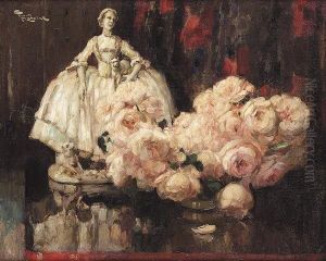 Still Life With A Bouquet Of Roses And Porcelain Figurine