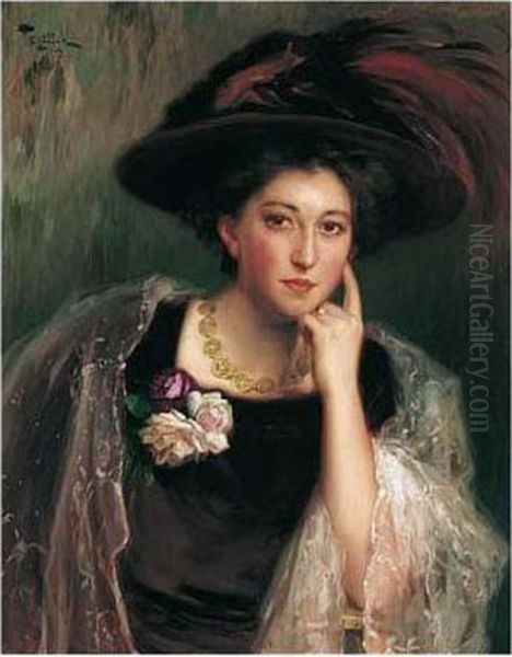 Le Chapeau A Plumes Oil Painting by Fernand Toussaint