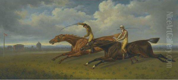 The Celebrated Match Between Sir
 Joshua And Filho Da Puta At Thecraven Meeting, Newmarket Oil Painting by Charles Towne