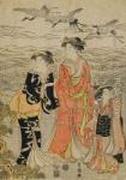 Drei Junge Frauen Oil Painting by Toyokuni