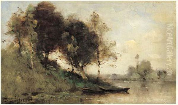 Pecheur En Bord De Riviere Oil Painting by Paul Trouillebert