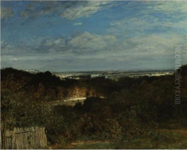 A View Towards The Seine From Suresnes Oil Painting by Constant Troyon