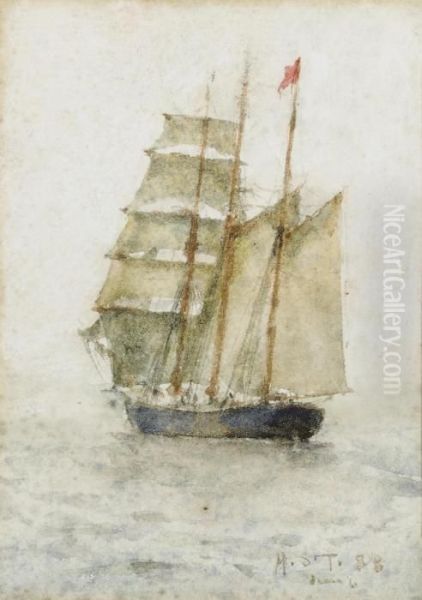 A Barquentine In Full Sail Oil Painting by Henry Scott Tuke