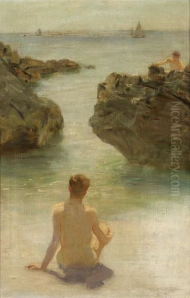 Boy On A Beach Oil Painting by Henry Scott Tuke