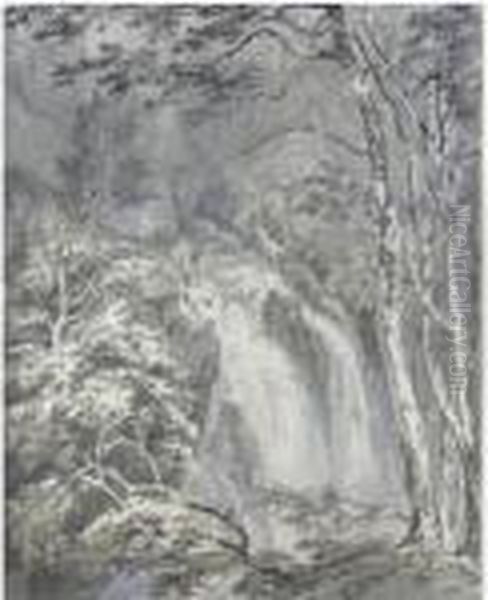 A Waterfall In A Wooded Landscape Oil Painting by Joseph Mallord William Turner