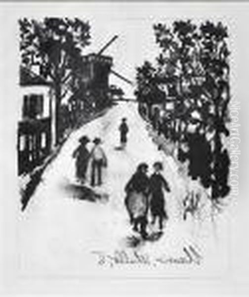 Strasenansicht Mit Personen Oil Painting by Maurice Utrillo