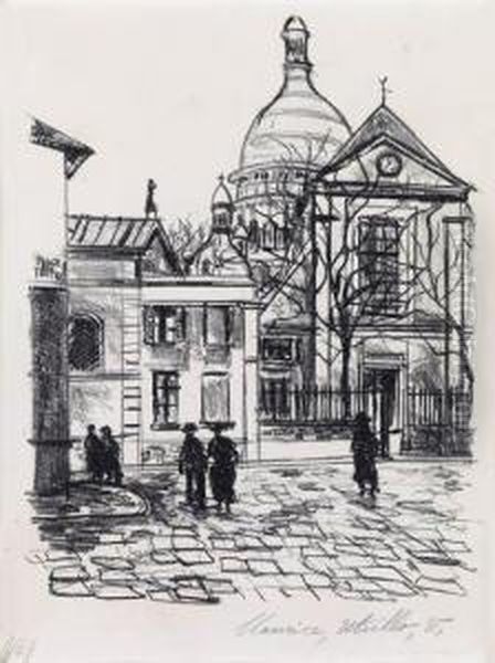 Montmartre, Place Du Tertre E Sacre Couer Oil Painting by Maurice Utrillo