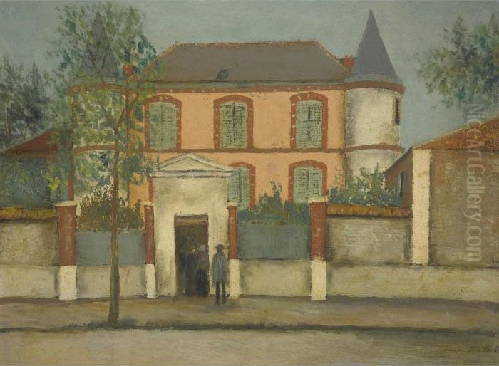 Le Petit Chateau Rose D'asnieres (hauts-de-seine) Oil Painting by Maurice Utrillo