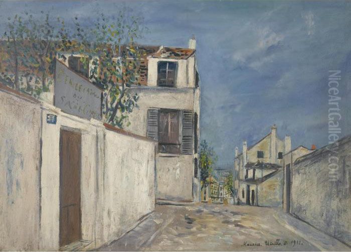 Le Cercle Catholique Du Sacre-coeur, Rue Du Mont-cenis A Montmartre Oil Painting by Maurice Utrillo