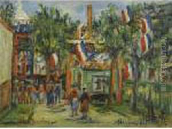 14 Juillet A Montmartre Oil Painting by Maurice Utrillo